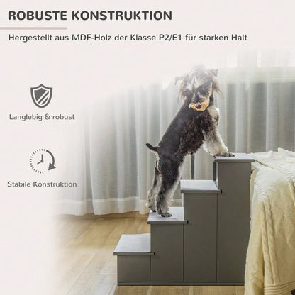 PawHut 4-stufige Hundetreppe & Katzentreppe, rutschfeste Haustiertreppe für Auto, Bett & Sofa, 40x59x54,2 cm, grau