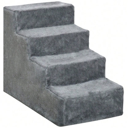 PawHut 4-stufige Haustiertreppe für Bett & Sofa, rutschfeste Hundetreppe & Katzentreppe bis 5 kg, mit Plüschbezug, hellgrau