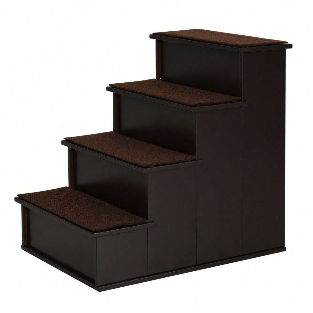PawHut Haustiertreppe für Hunde & Katzen, 3-stufig mit Teppichbezug, aus MDF, dunkelbraun, 40x59x54,2 cm
