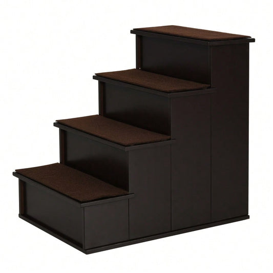 PawHut Haustiertreppe für Hunde & Katzen, 3-stufig mit Teppichbezug, aus MDF, dunkelbraun, 40x59x54,2 cm