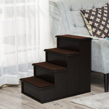 PawHut Haustiertreppe für Hunde & Katzen, 3-stufig mit Teppichbezug, aus MDF, dunkelbraun, 40x59x54,2 cm