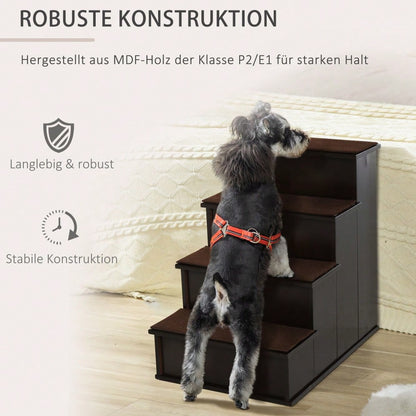 PawHut Haustiertreppe für Hunde & Katzen, 3-stufig mit Teppichbezug, aus MDF, dunkelbraun, 40x59x54,2 cm