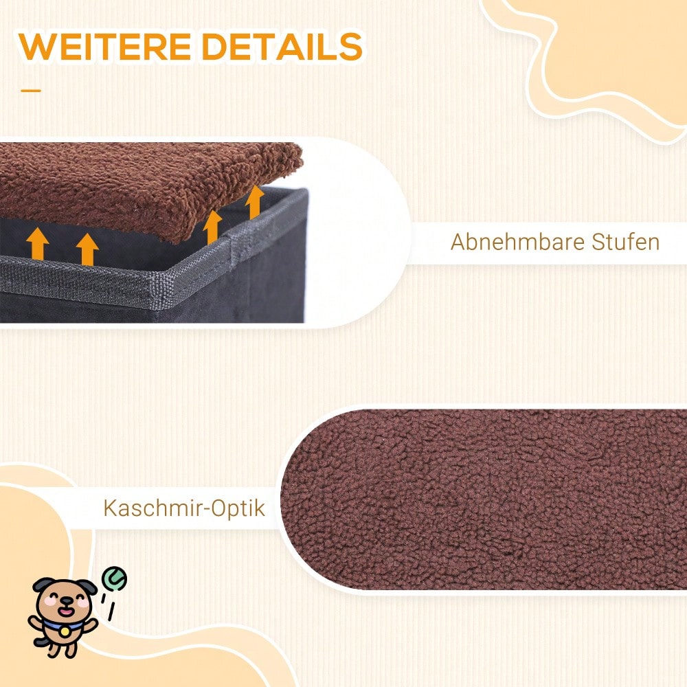 PawHut faltbare Haustiertreppe mit 3 Stufen & Stauraum, für Katzen & Hunde, aus MDF, schwarz, 40x54x48 cm