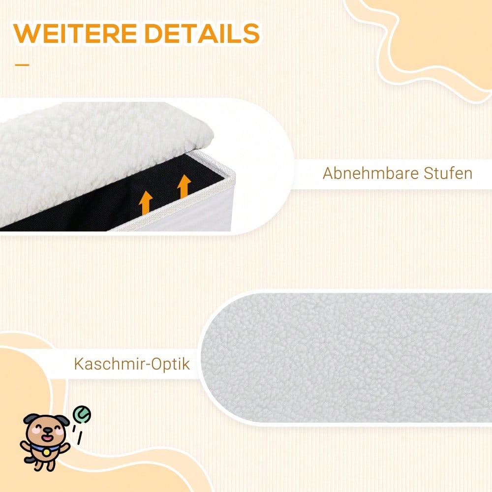 PawHut faltbare Haustiertreppe mit 3 Stufen & Stauraum, für Katzen & Hunde, aus MDF, weiß, 40x54x48 cm
