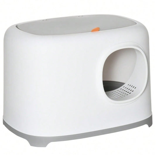 PawHut Katzentoilette mit Deckel XXL, geschlossenes Katzenklo mit Gitterboden & Schaufel, für Katzen bis 5 kg, weiß, 55x40x39 cm