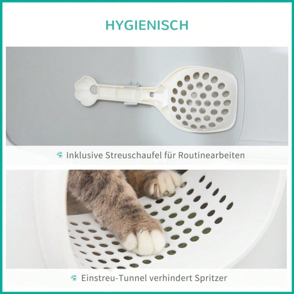 PawHut Katzentoilette mit Deckel XXL, geschlossenes Katzenklo mit Gitterboden & Schaufel, für Katzen bis 5 kg, weiß, 55x40x39 cm