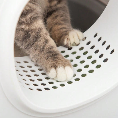 PawHut Katzentoilette mit Deckel XXL, geschlossenes Katzenklo mit Gitterboden & Schaufel, für Katzen bis 5 kg, weiß, 55x40x39 cm