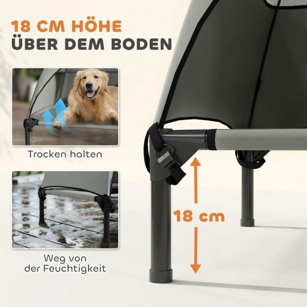 PawHut Hundebett Outdoor mit Dach, erhöhte Liege für große Hunde, wasserfest, 106x76x99 cm, hellgrau