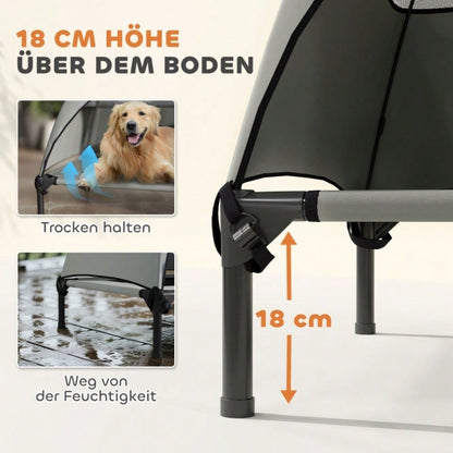 PawHut Hundebett Outdoor mit Dach, erhöhte Liege für große Hunde, wasserfest, 106x76x99 cm, hellgrau