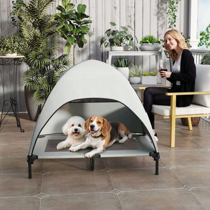 PawHut Hundebett Outdoor mit Dach, erhöhte Liege für große Hunde, wasserfest, 106x76x99 cm, hellgrau