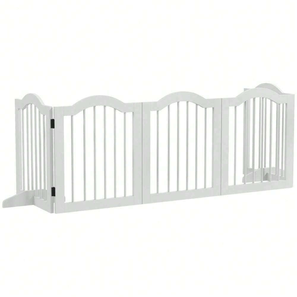 PawHut Absperrgitter für Hunde 5-teilig, klappbar & flexibel, aus Massivholz & MDF, weiß, 254,5x29,5x61 cm
