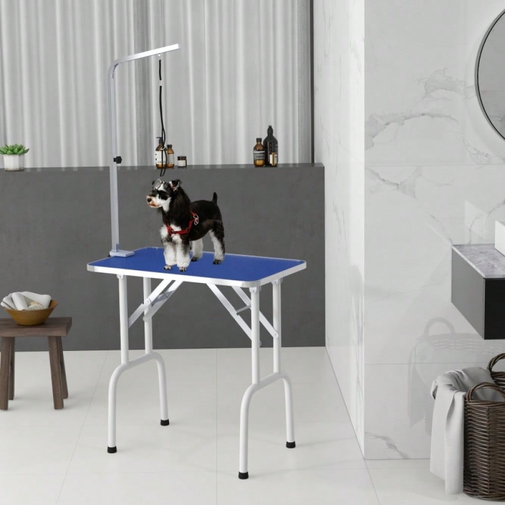 PawHut Pflegetisch für Haustiere, zum Frisieren, Bürsten & Waschen, Metallgestell, blau