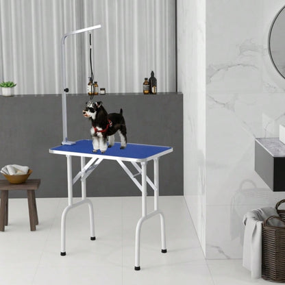 PawHut Pflegetisch für Haustiere, zum Frisieren, Bürsten & Waschen, Metallgestell, blau