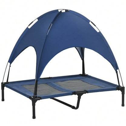 PawHut Hundebett mit Baldachin für Outdoor, klappbar & erhöht, wetterfest, blau/schwarz
