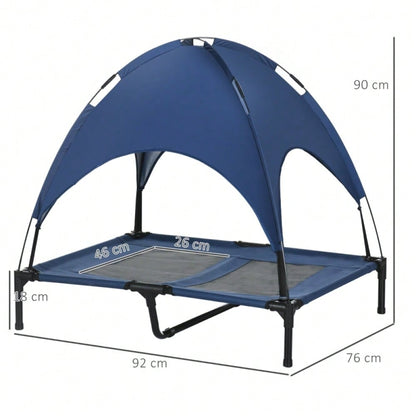 PawHut Hundebett mit Baldachin für Outdoor, klappbar & erhöht, wetterfest, blau/schwarz