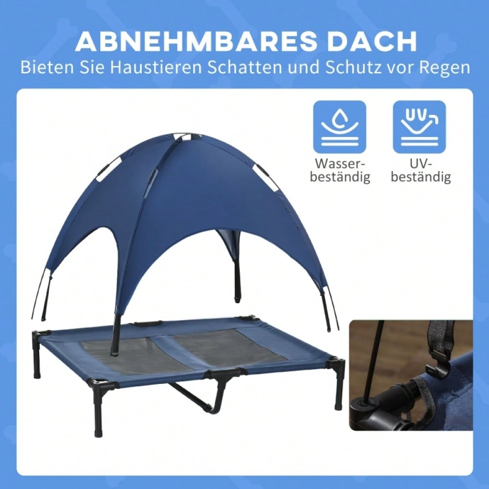 PawHut Hundebett mit Baldachin für Outdoor, klappbar & erhöht, wetterfest, blau/schwarz