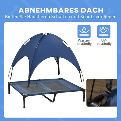 PawHut Hundebett mit Baldachin für Outdoor, klappbar & erhöht, wetterfest, blau/schwarz