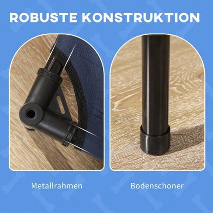 PawHut Hundebett mit Baldachin für Outdoor, klappbar & erhöht, wetterfest, blau/schwarz