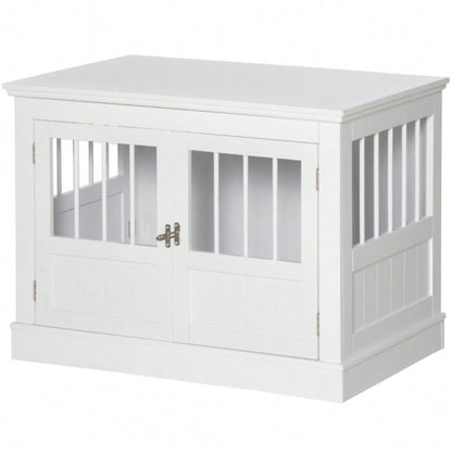 PawHut Hundekäfig als Möbelstück mit 3 Türen, Hundehütte & Transportbox für Zuhause, weiß, 78x53x59,3 cm