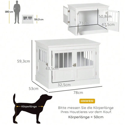 PawHut Hundekäfig als Möbelstück mit 3 Türen, Hundehütte & Transportbox für Zuhause, weiß, 78x53x59,3 cm