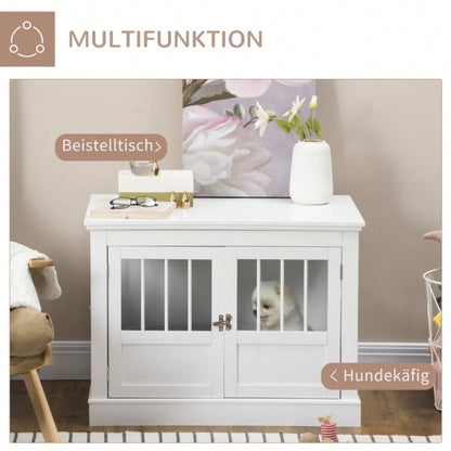 PawHut Hundekäfig als Möbelstück mit 3 Türen, Hundehütte & Transportbox für Zuhause, weiß, 78x53x59,3 cm