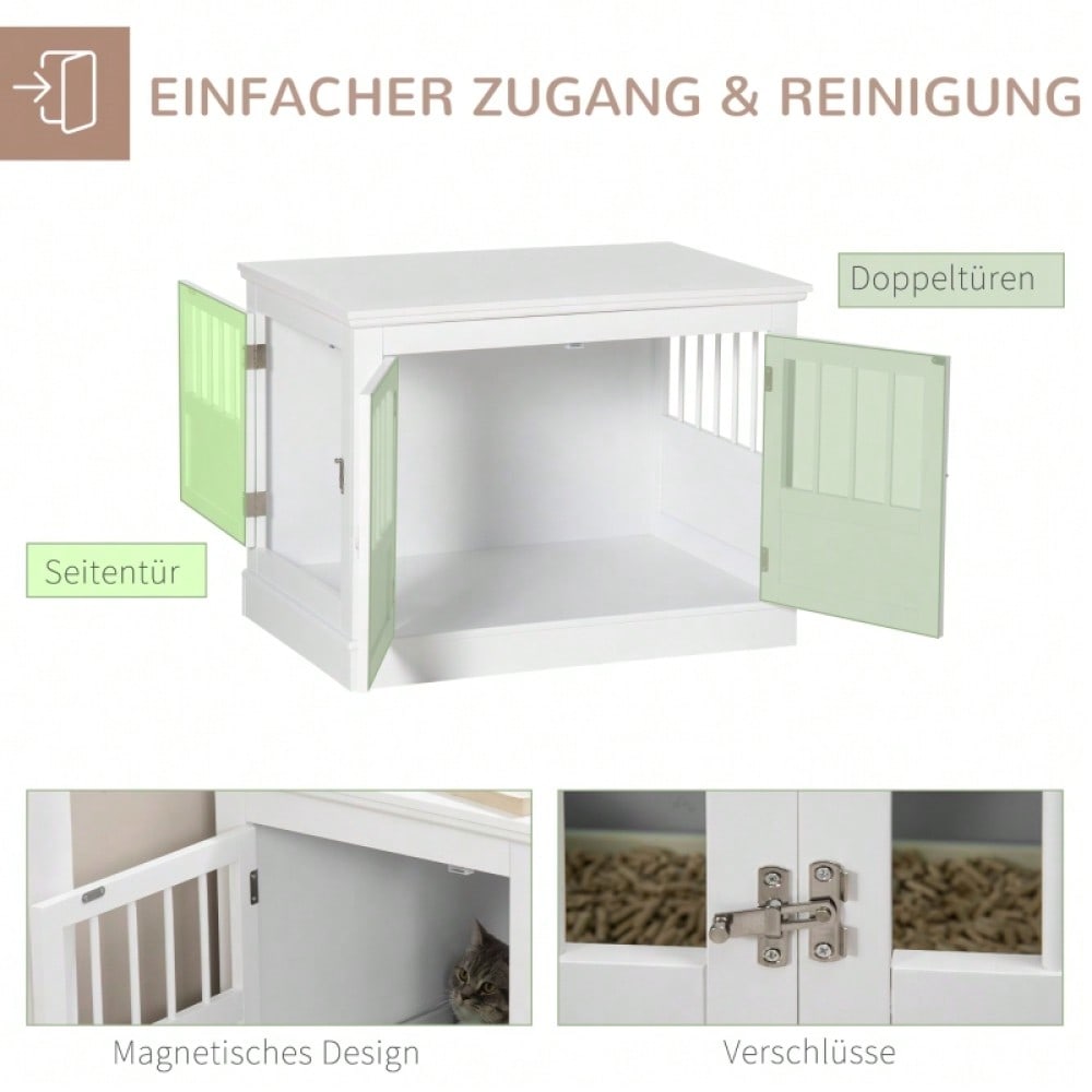 PawHut Hundekäfig als Möbelstück mit 3 Türen, Hundehütte & Transportbox für Zuhause, weiß, 78x53x59,3 cm