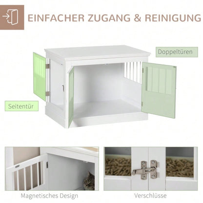 PawHut Hundekäfig als Möbelstück mit 3 Türen, Hundehütte & Transportbox für Zuhause, weiß, 78x53x59,3 cm