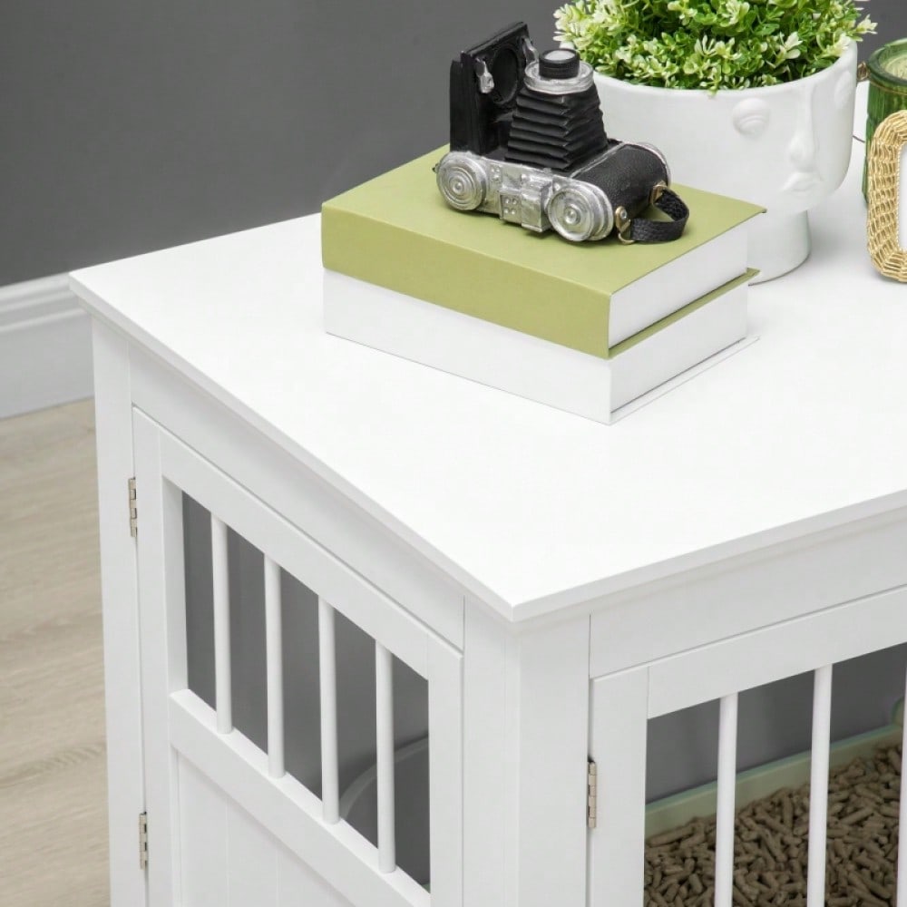 PawHut Hundekäfig als Möbelstück mit 3 Türen, Hundehütte & Transportbox für Zuhause, weiß, 78x53x59,3 cm