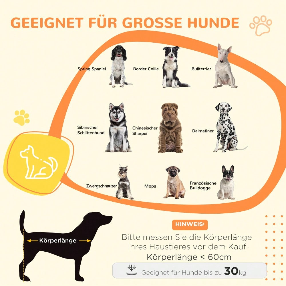 PawHut Hundekäfig für Zuhause mit 2 Türen, waschbarem Kissen & verstellbaren Füßen, für große Hunde bis 30 kg, grau, 94x60x71,5 cm