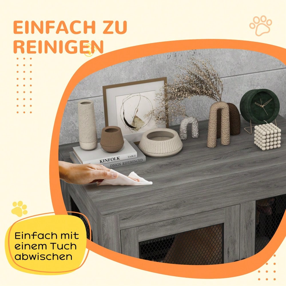 PawHut Hundekäfig für Zuhause mit 2 Türen, waschbarem Kissen & verstellbaren Füßen, für große Hunde bis 30 kg, grau, 94x60x71,5 cm