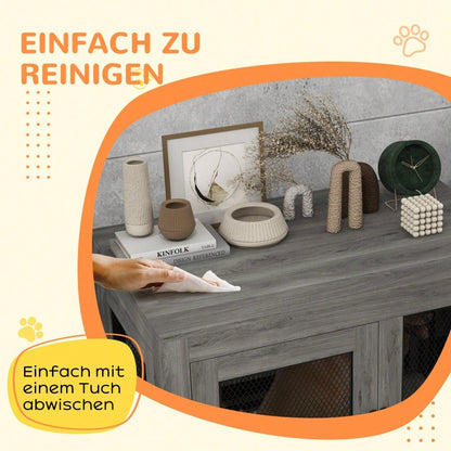 PawHut Hundekäfig für Zuhause mit 2 Türen, waschbarem Kissen & verstellbaren Füßen, für große Hunde bis 30 kg, grau, 94x60x71,5 cm