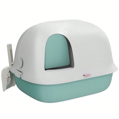 PawHut Katzentoilette mit Deckel & Tür, geschlossenes Katzenklo mit Sieb & Schaufel, für kleine Katzen unter 3,5 kg, aus Kunststoff, grün
