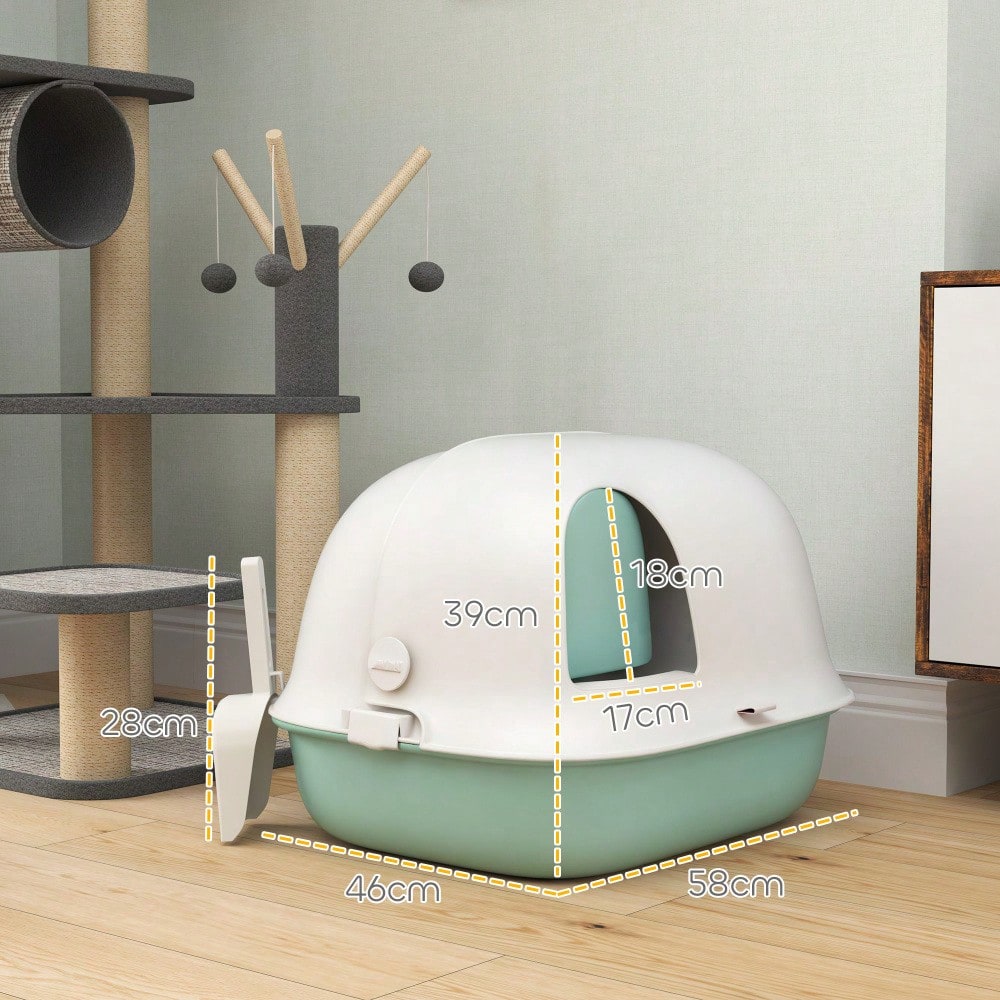 PawHut Katzentoilette mit Deckel & Tür, geschlossenes Katzenklo mit Sieb & Schaufel, für kleine Katzen unter 3,5 kg, aus Kunststoff, grün