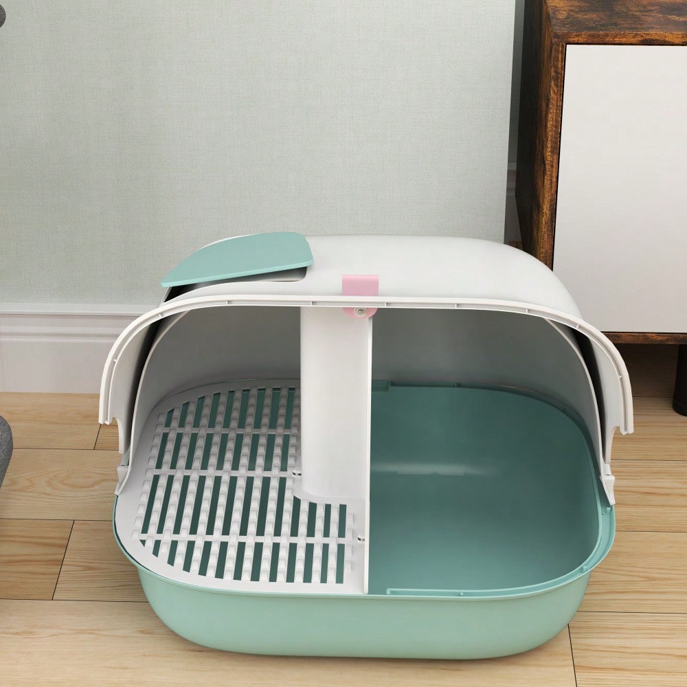 PawHut Katzentoilette mit Deckel & Tür, geschlossenes Katzenklo mit Sieb & Schaufel, für kleine Katzen unter 3,5 kg, aus Kunststoff, grün