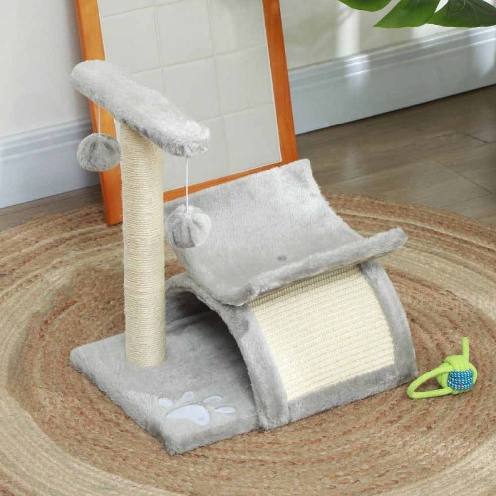 PawHut Kratzbaum klein für Katzen mit Spielball, Kratzstamm & Spielbaum, braun, 40x30x43 cm