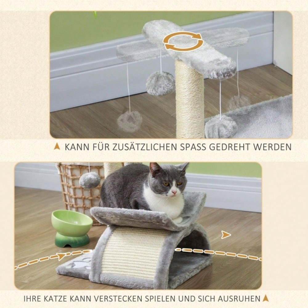 PawHut Kratzbaum klein für Katzen mit Spielball, Kratzstamm & Spielbaum, braun, 40x30x43 cm