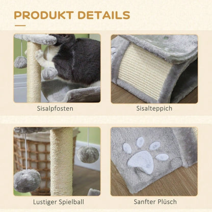 PawHut Kratzbaum klein für Katzen mit Spielball, Kratzstamm & Spielbaum, braun, 40x30x43 cm