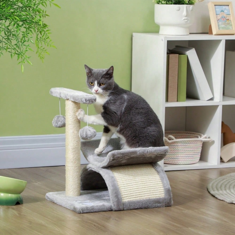 PawHut Kratzbaum klein für Katzen mit Spielball, Kratzstamm & Spielbaum, braun, 40x30x43 cm