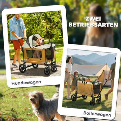 PawHut Hundebuggy klappbar für Hunde & Katzen bis 30 kg, Transportwagen mit Luftreifen, stabil, braun, 110x65x102 cm