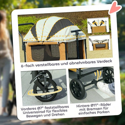 PawHut Hundebuggy klappbar für Hunde & Katzen bis 30 kg, Transportwagen mit Luftreifen, stabil, braun, 110x65x102 cm