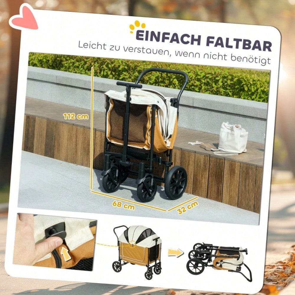 PawHut Hundebuggy klappbar für Hunde & Katzen bis 30 kg, Transportwagen mit Luftreifen, stabil, braun, 110x65x102 cm