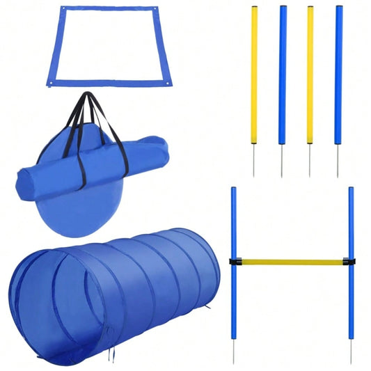 PawHut 5-teiliges Agility Set für Hunde - Höhenverstellbarer Parcours mit Tunnel, Slalomstangen, Hürden & Pause-Box - Komplettset mit Tragetasche für Hundetraining und Spiele im Freien