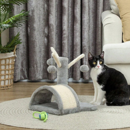 PawHut Kratzbaum Katzenturm mit Höhle, 40 cm - Kratzbaum für kleine und große Katzen mit Kratzmatte und 2 Spielbällen - Kletterbaum in Hellgrau