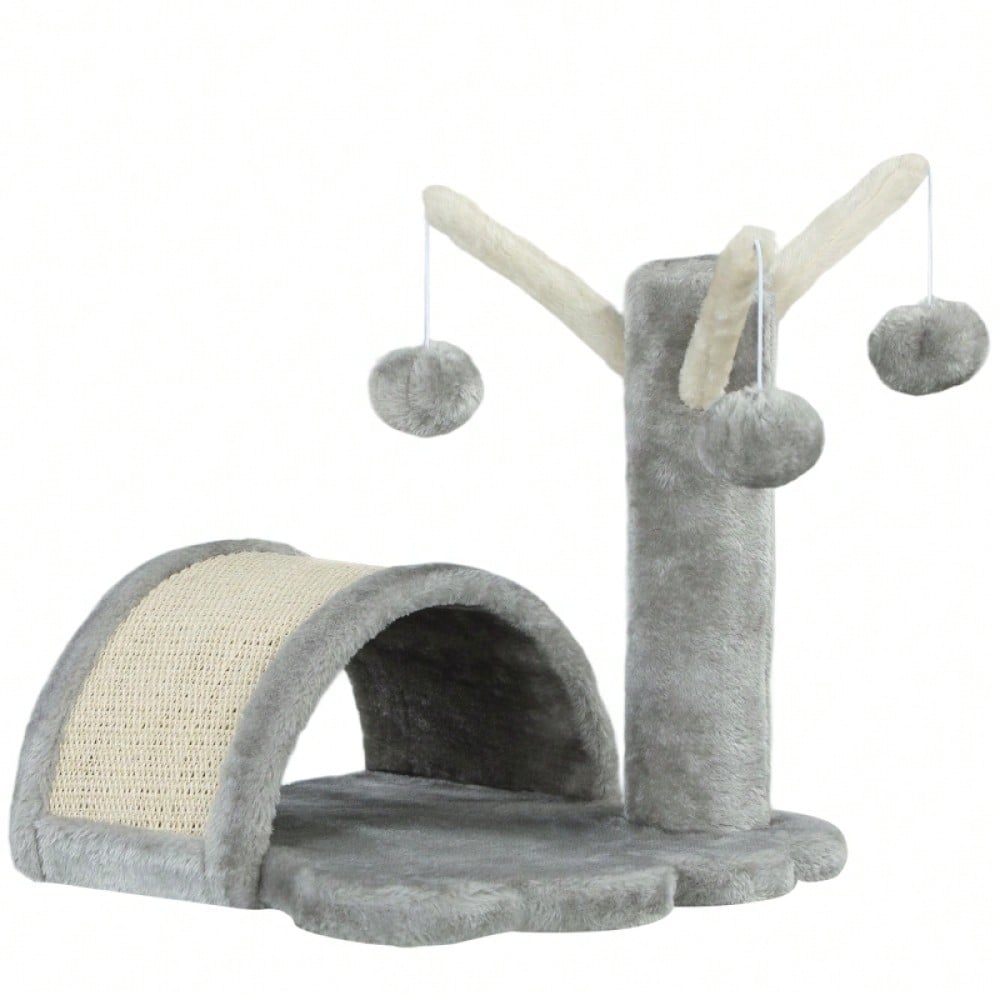 PawHut Kratzbaum Katzenturm mit Höhle, 40 cm - Kratzbaum für kleine und große Katzen mit Kratzmatte und 2 Spielbällen - Kletterbaum in Hellgrau