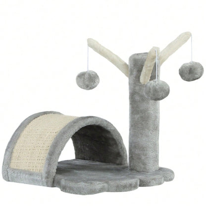 PawHut Kratzbaum Katzenturm mit Höhle, 40 cm - Kratzbaum für kleine und große Katzen mit Kratzmatte und 2 Spielbällen - Kletterbaum in Hellgrau