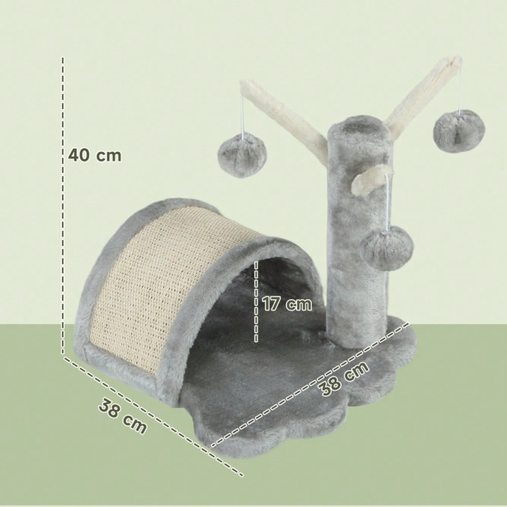 PawHut Kratzbaum Katzenturm mit Höhle, 40 cm - Kratzbaum für kleine und große Katzen mit Kratzmatte und 2 Spielbällen - Kletterbaum in Hellgrau