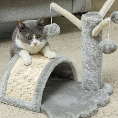 PawHut Kratzbaum Katzenturm mit Höhle, 40 cm - Kratzbaum für kleine und große Katzen mit Kratzmatte und 2 Spielbällen - Kletterbaum in Hellgrau