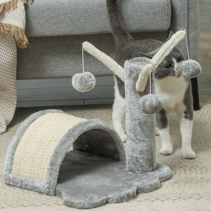PawHut Kratzbaum Katzenturm mit Höhle, 40 cm - Kratzbaum für kleine und große Katzen mit Kratzmatte und 2 Spielbällen - Kletterbaum in Hellgrau