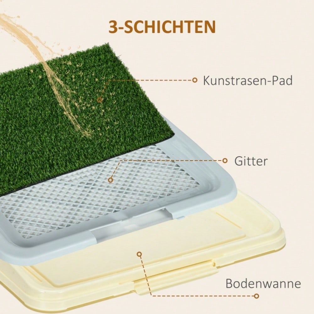 PawHut Hundetoilette mit Kunstrasen - Welpentoilette Hundeklo, 2-lagig & wiederverwendbar - Maße 63x49x6 cm (LxBxH), Farbe: Grün/Weiß