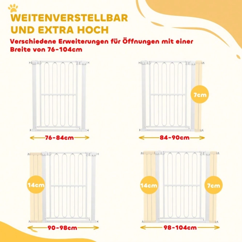 PawHut Treppenschutzgitter & Türgitter für Hunde, 76-104 cm verstellbar - Absperrgitter ohne Bohren (Klemmträger) für Baby & Hund - Premium Sicherheitsgitter für Treppen, Türen & Durchgänge